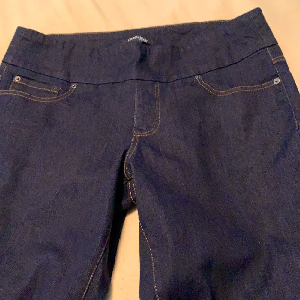 TWO PAIR Chadwicks of Boston Pull on Jeans 14 P. Dark wash boot cut.